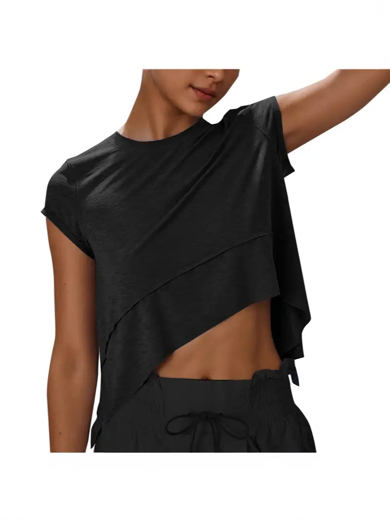 Women Asymmetrical Sleeveless Crop Top Blue Summer Sports Wear