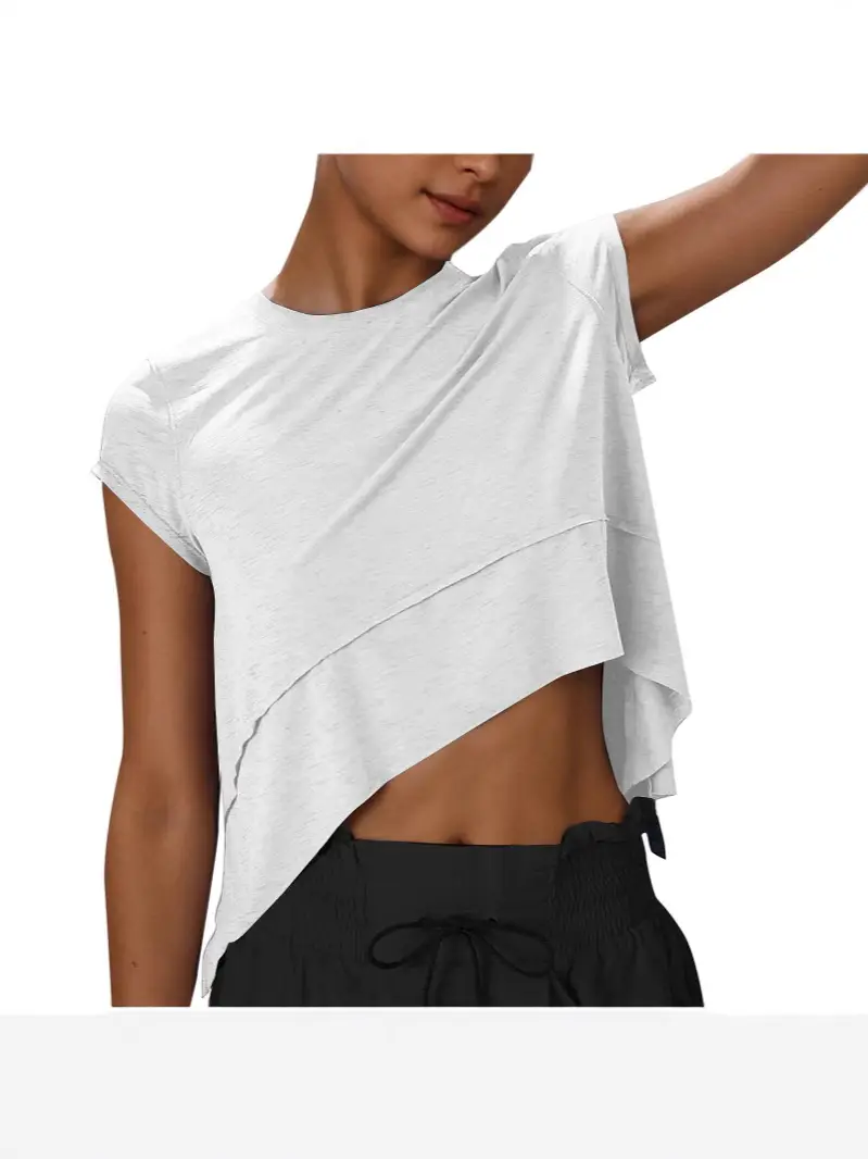 Women Asymmetrical Sleeveless Crop Top Blue Summer Sports Wear