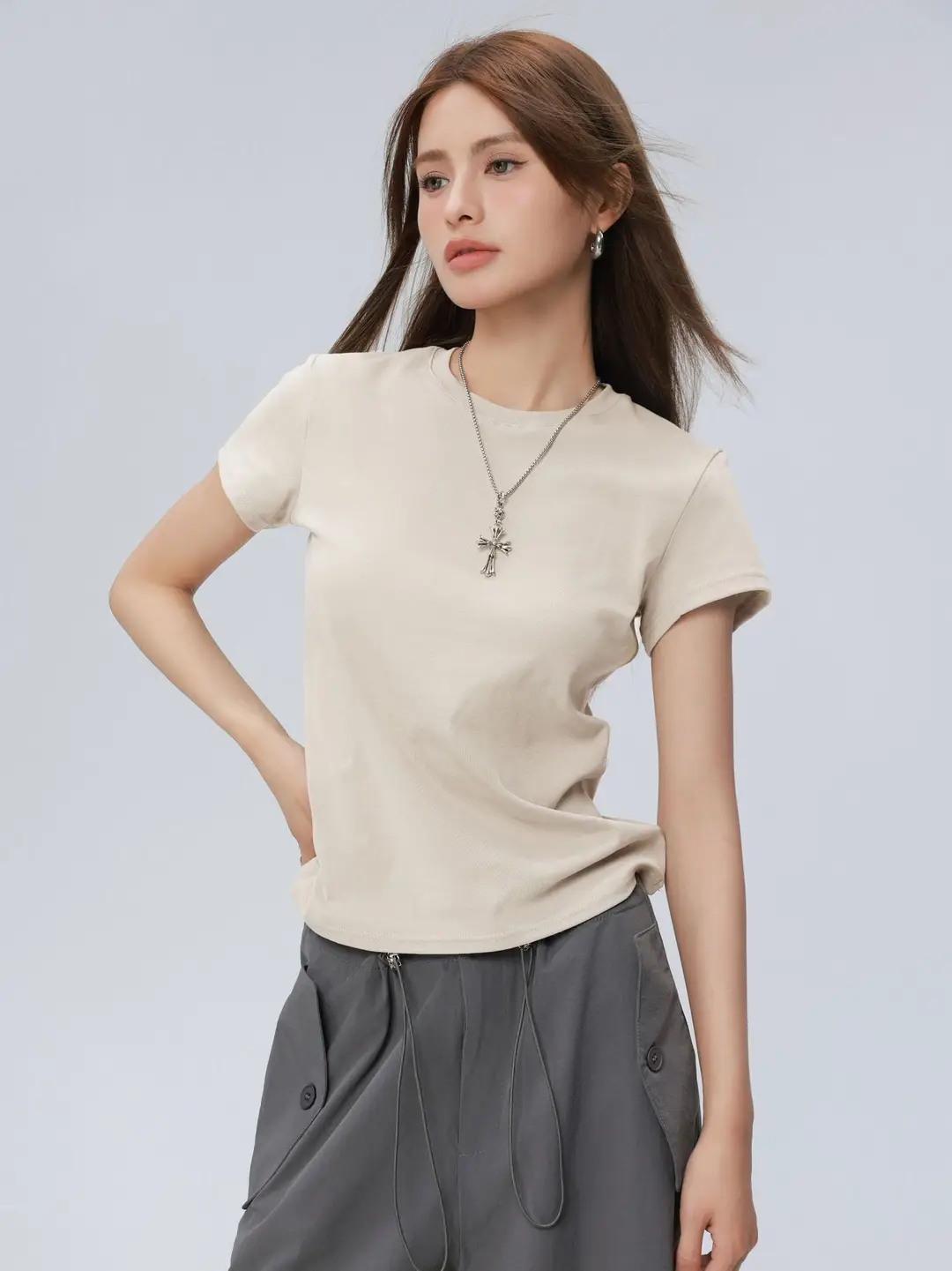 Women Slimming Retro Short Sleeve Top Macaron Blue