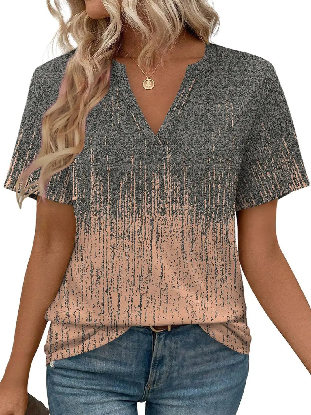 Women V-neck Loose White Short Sleeve T-shirt Summer Casual