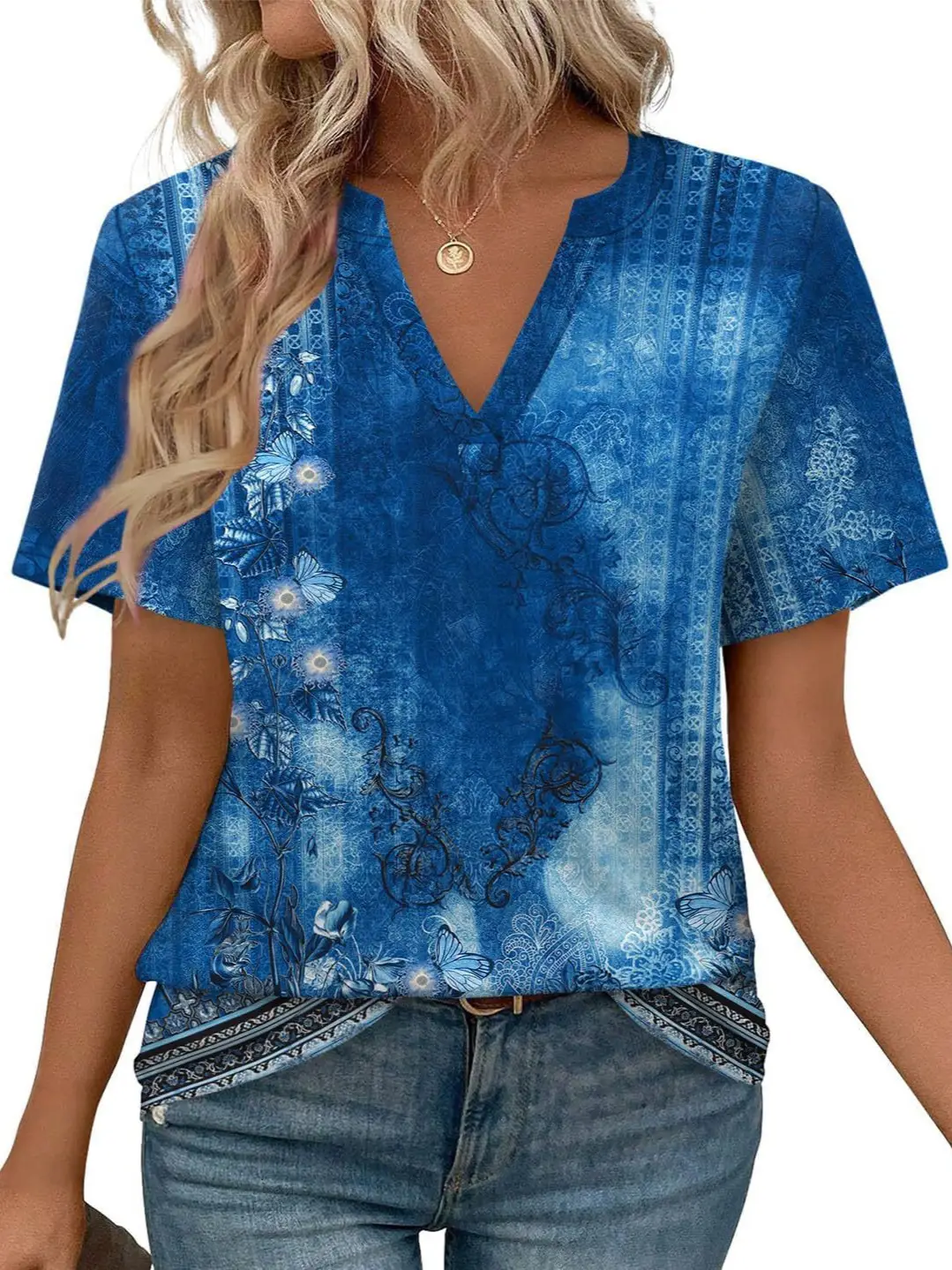 Women V-neck Loose White Short Sleeve T-shirt Summer Casual