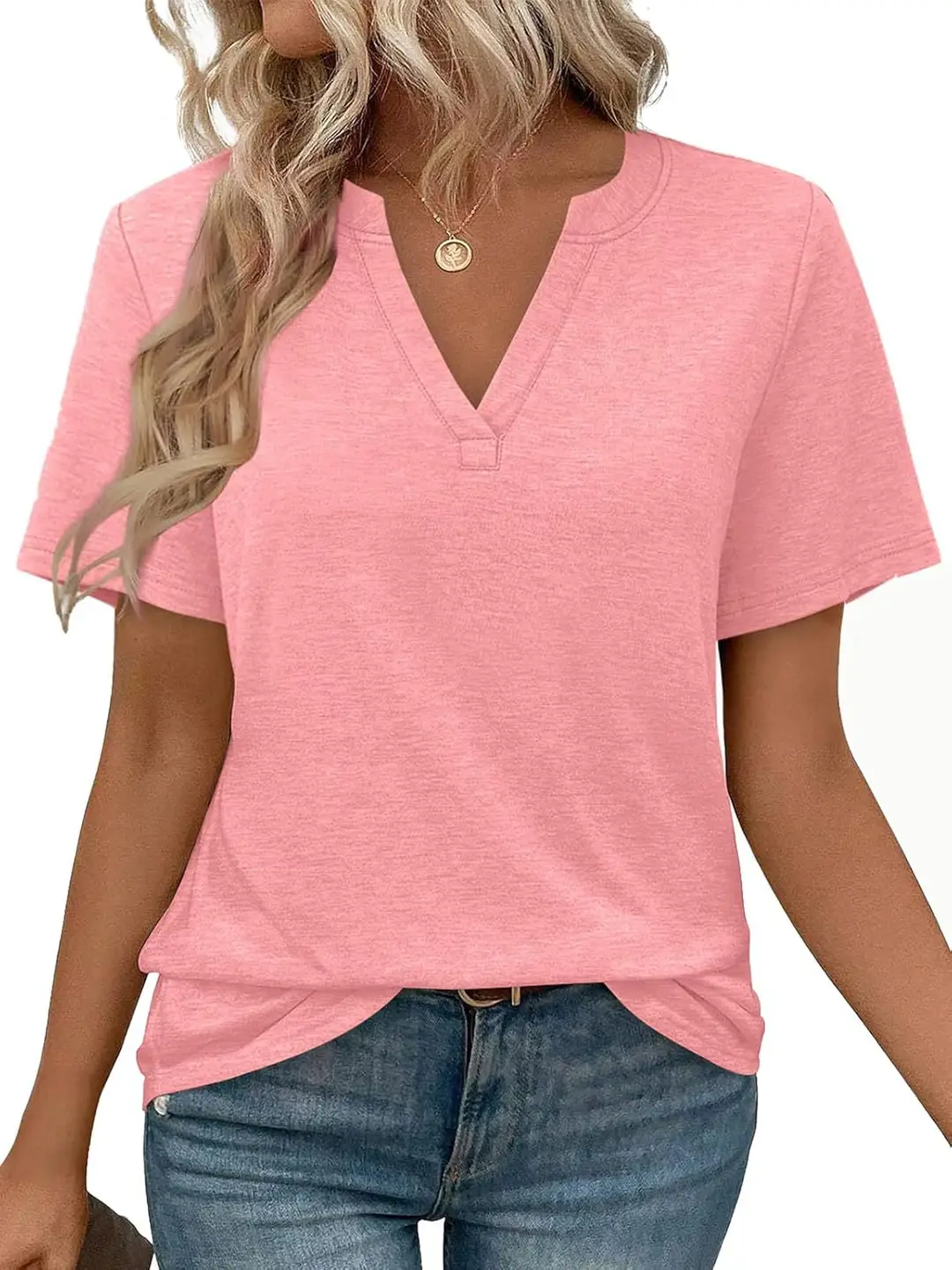 Women V-neck Loose White Short Sleeve T-shirt Summer Casual