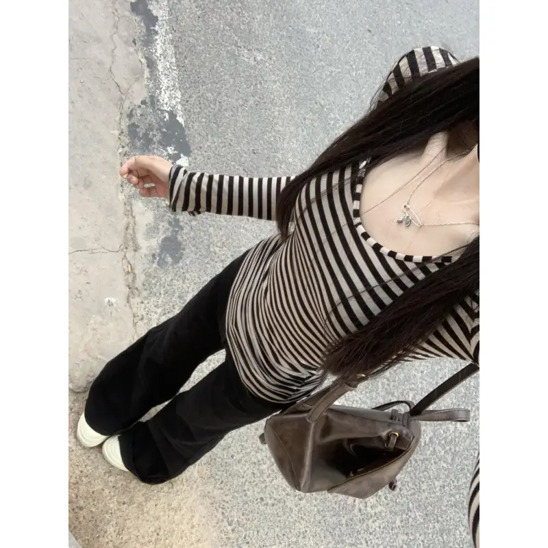 Women Striped Long Sleeve Slim Fit Autumn Top