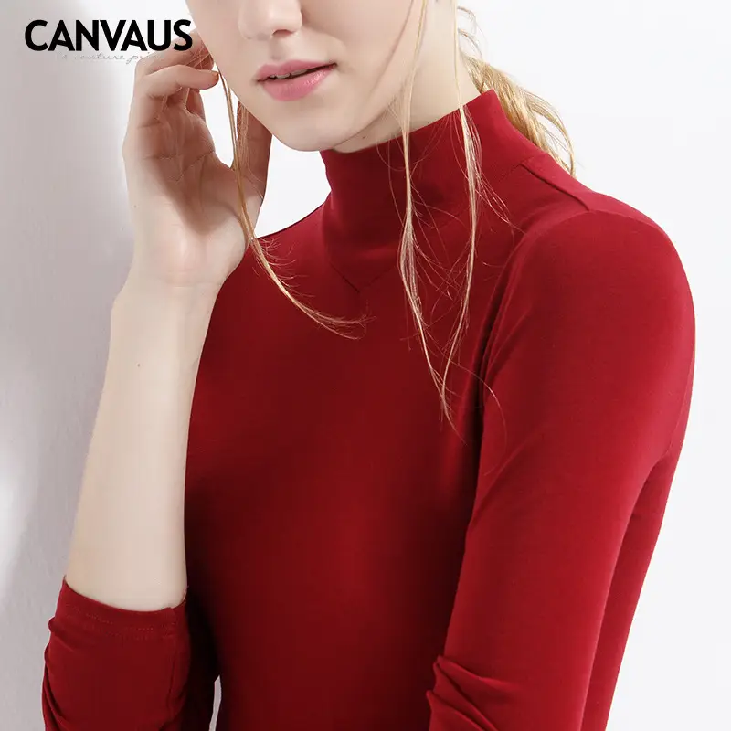Women Red Slim Fit Long Sleeve Cotton Top