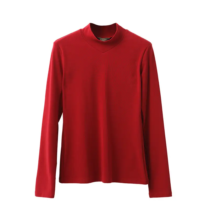 Women Red Slim Fit Long Sleeve Cotton Top