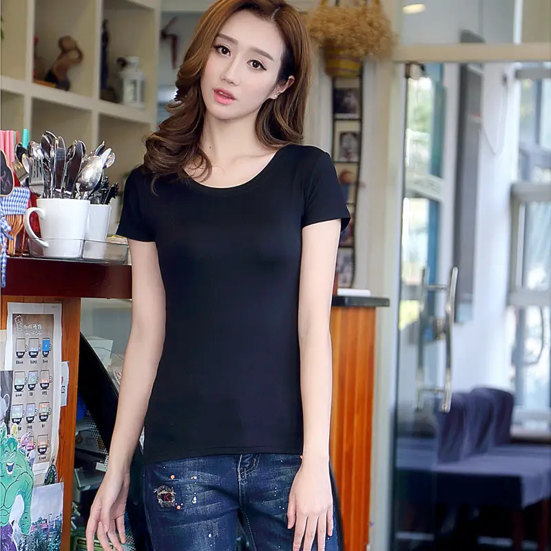 Women's Slim Fit V Neck T-Shirt Summer Korean Style White