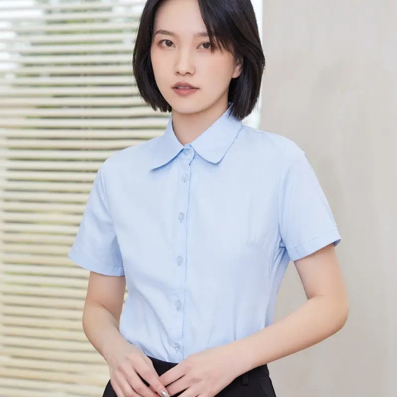 Women White Cotton Slim Business Shirt Long Sleeve