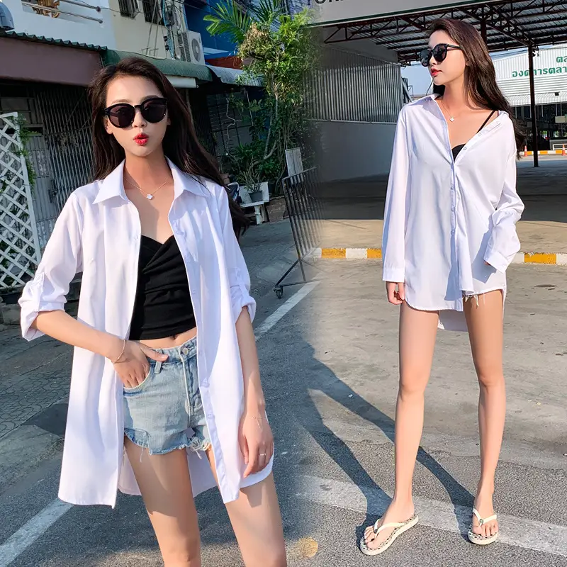 White Loose Chiffon Shirt Women Korean Style Long Sleeve
