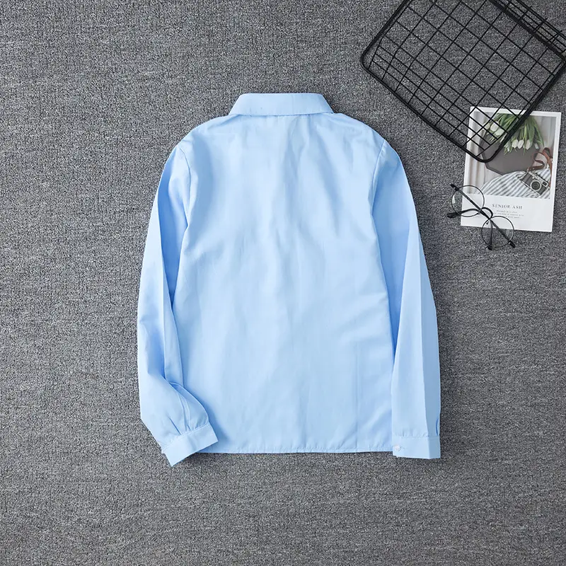 Blue Long Sleeve School Uniform Shirt Point Collar Women