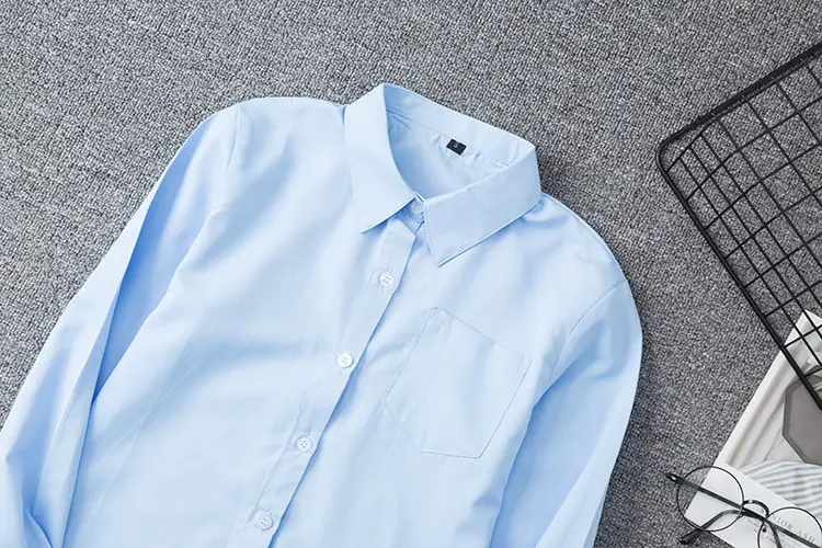 Blue Long Sleeve School Uniform Shirt Point Collar Women