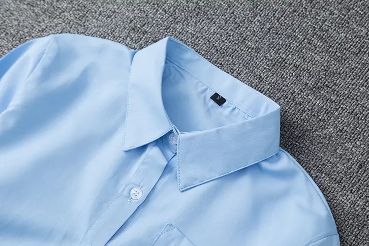 Blue Long Sleeve School Uniform Shirt Point Collar Women