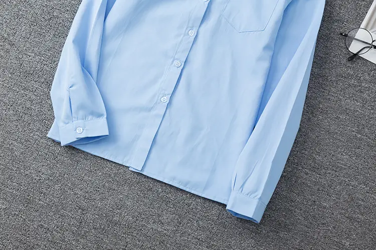 Blue Long Sleeve School Uniform Shirt Point Collar Women