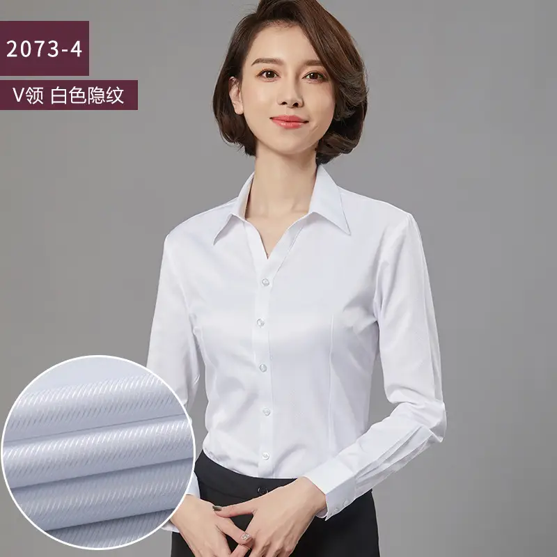 White Slim Fit Business Blouse for Women