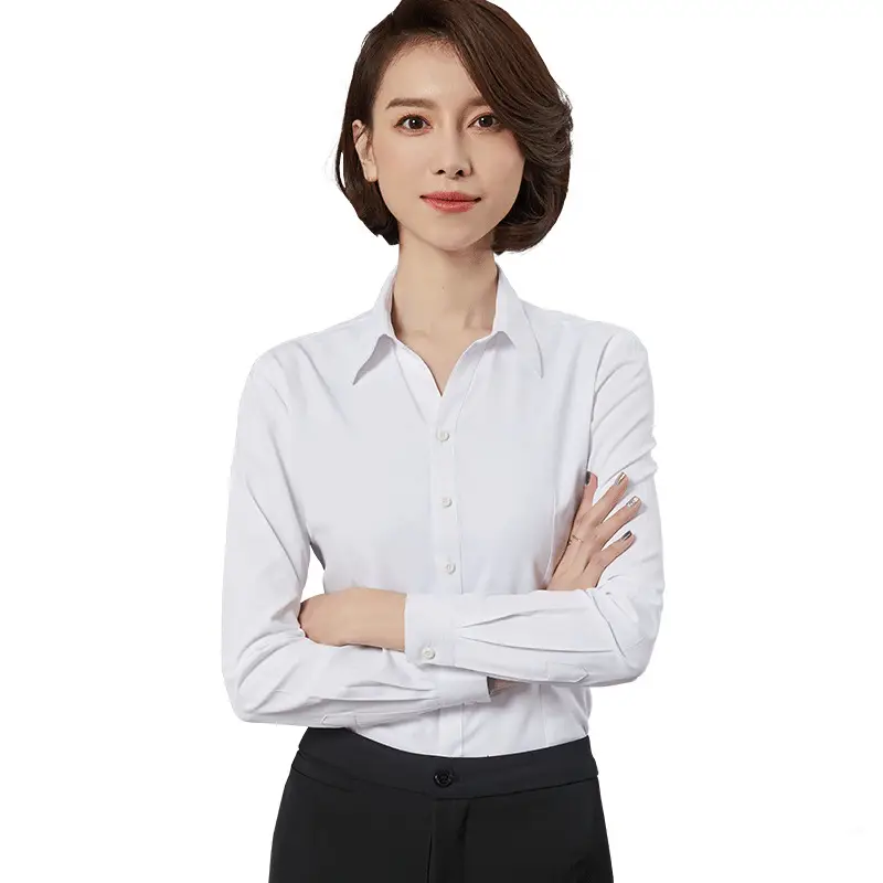 White Slim Fit Business Blouse for Women