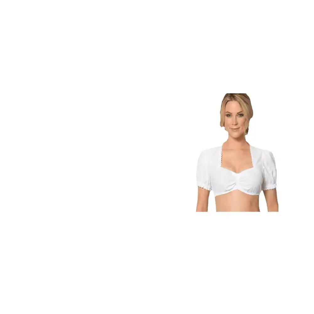 Women White Bavarian Dirndl Shirt with Lace Trim