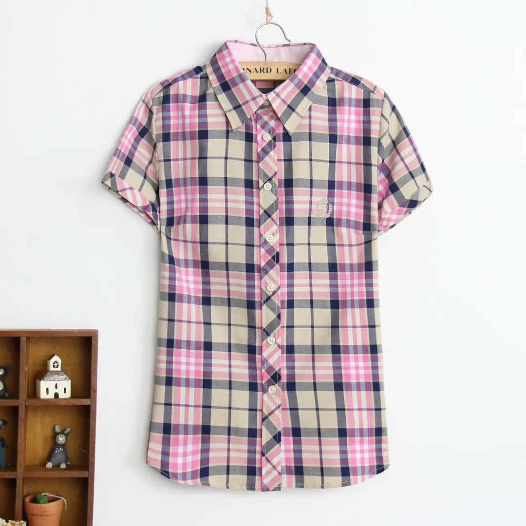 Women Summer Plaid Slim Fit Shirts Wholesale
