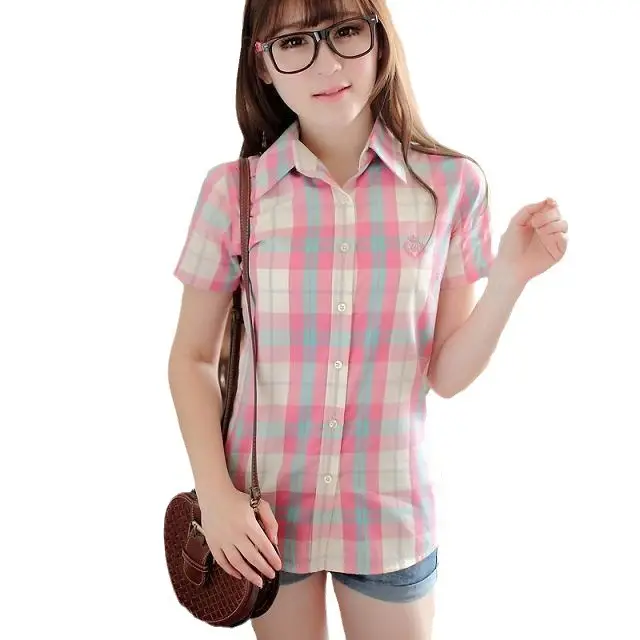 Women Summer Plaid Slim Fit Shirts Wholesale