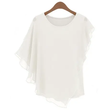 Women Chiffon Batwing Top Blue Lightweight Casual