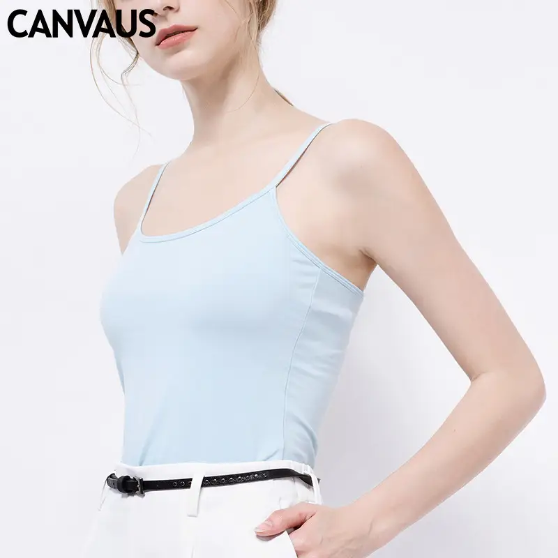 Women Slim Fit Cotton Tank Top Light Blue Summer Wear