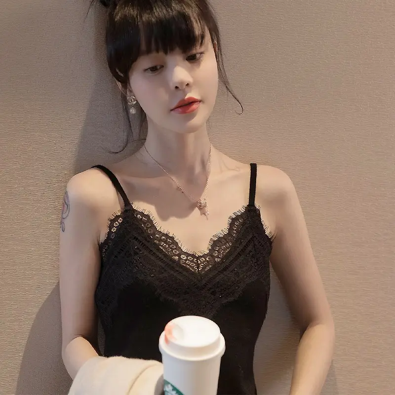 White Lace V Neck Camisole Women Summer Slim Top