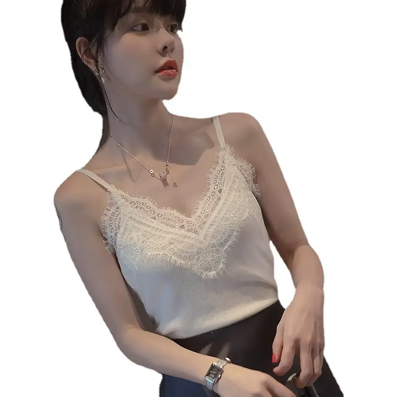 White Lace V Neck Camisole Women Summer Slim Top