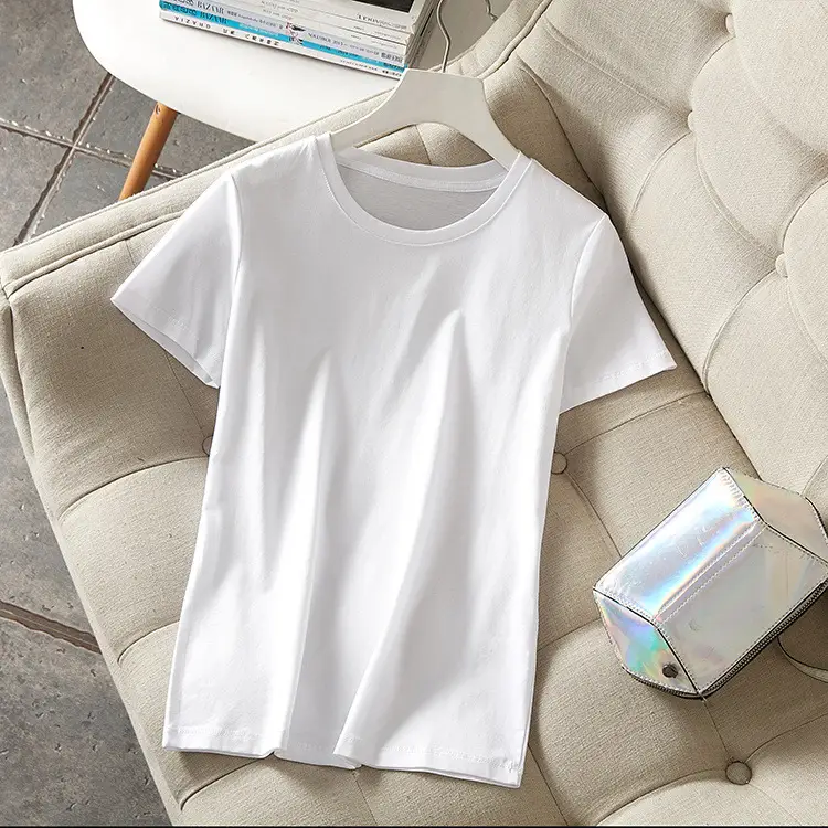 Women White Short Sleeve Cotton T-Shirt Daily Wear