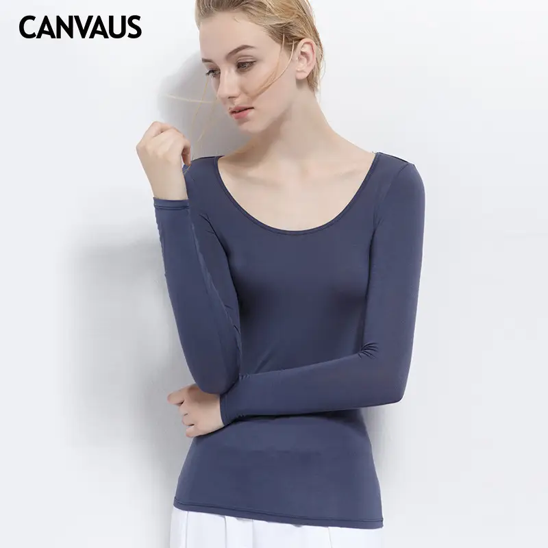 Plus Size Women Long Sleeve Slim Fit Modal T-Shirt Navy Blue