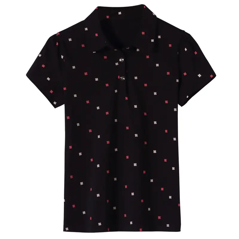 Women Printed Polo Shirt Spring Summer Casual White Red Black
