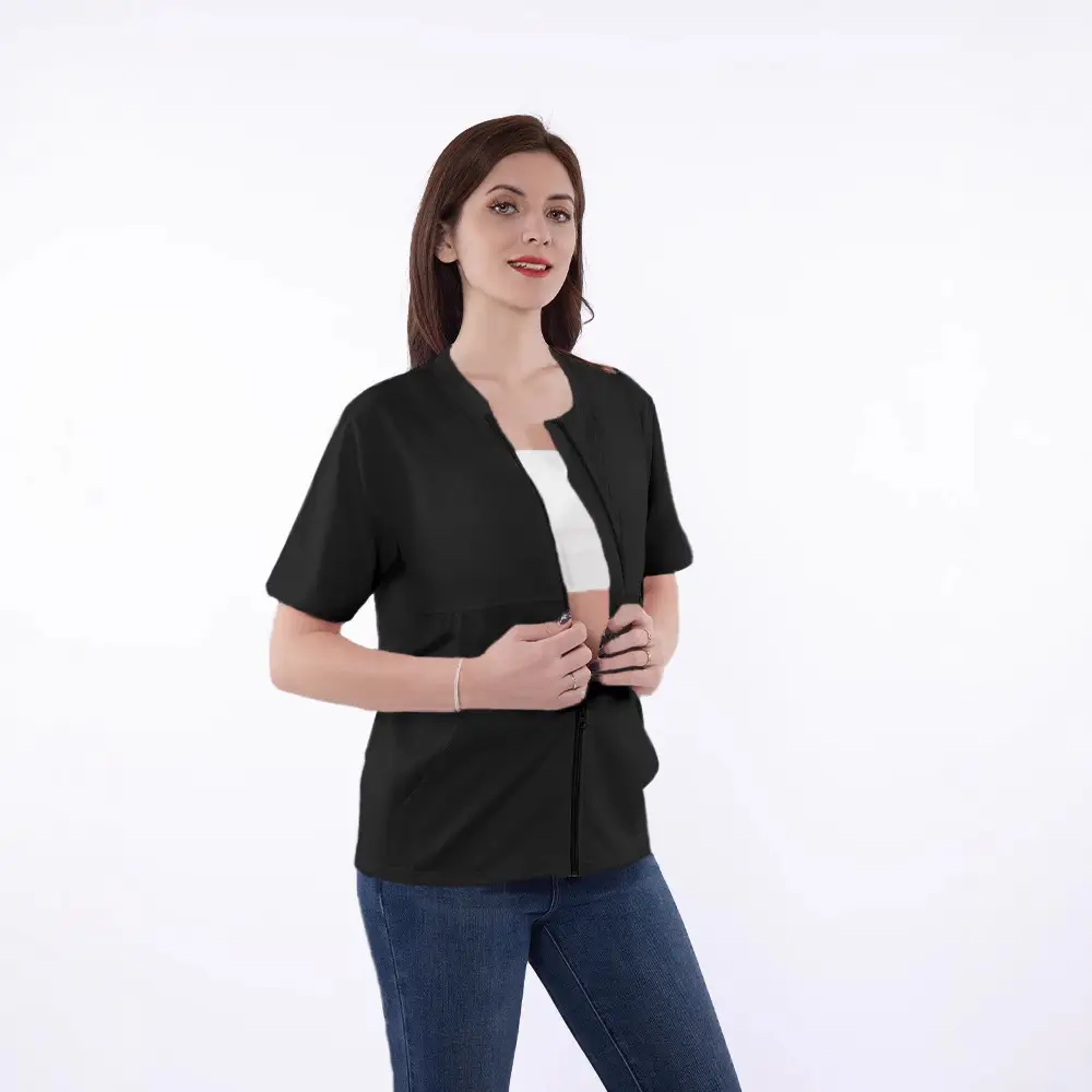 Black Full Zipper Mastectomy Shirt for Women Post Recovery