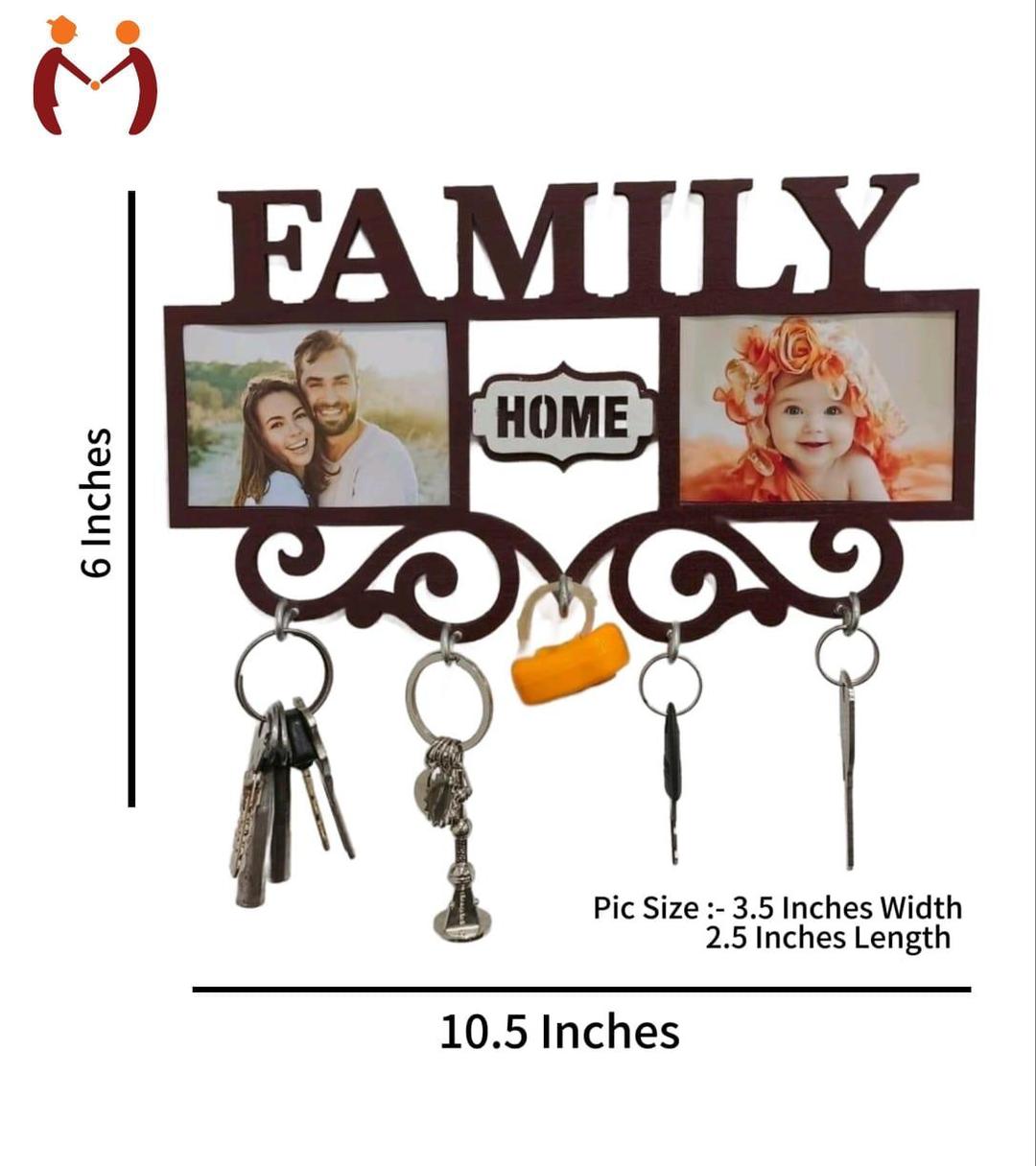 Family Wall Art Key Holder Brown MDF 5-Piece Set