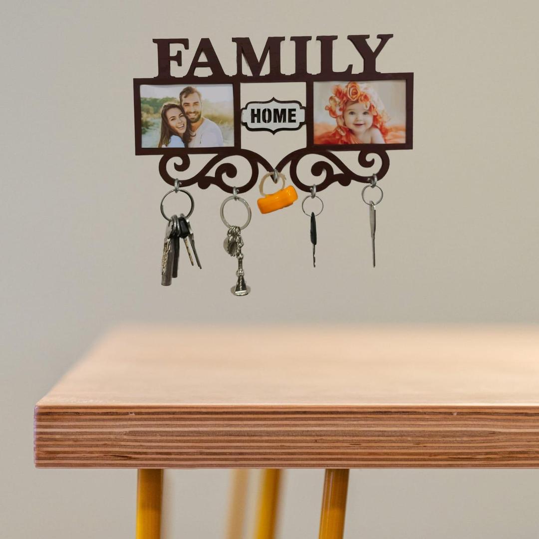 Family Wall Art Key Holder Brown MDF 5-Piece Set