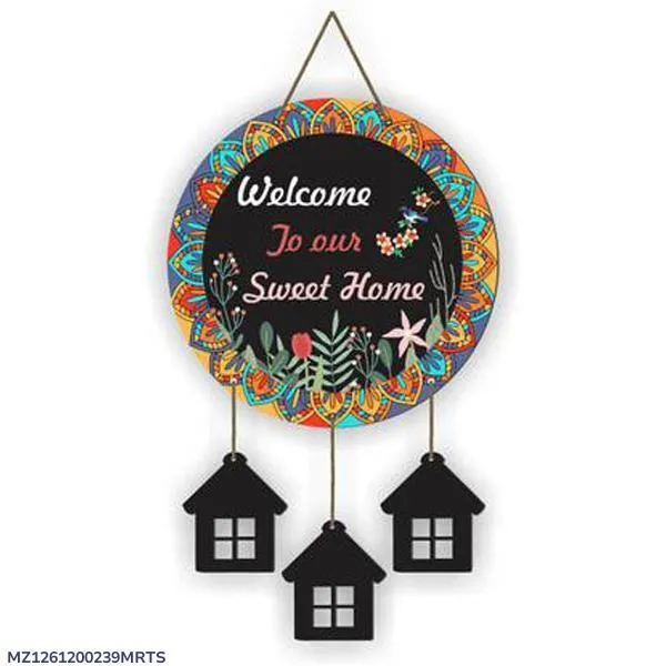Welcome Home Wall Hanging with 3D House Charms, Black Mandala Floral Art, 28" Height