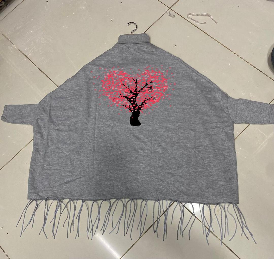 Women's Fleece Heart Tree Printed Poncho