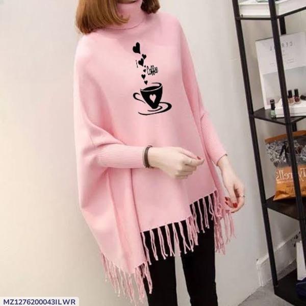 Women's Fleece Cup Printed Poncho Cape Shawl