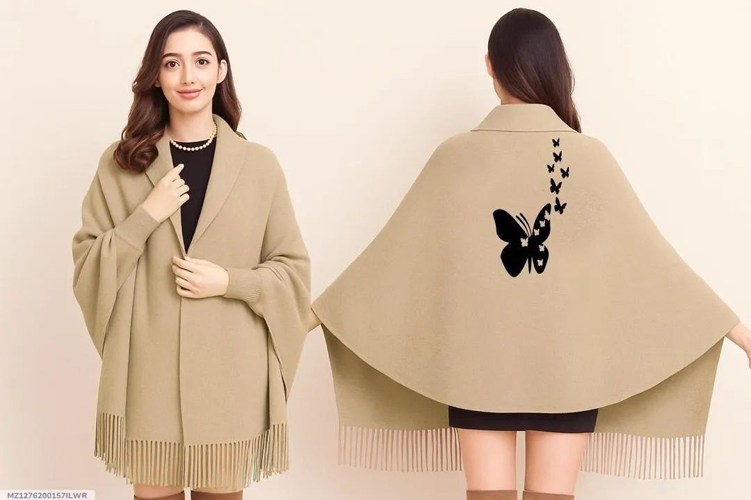 Women's Fleece Printed Cape Shawl