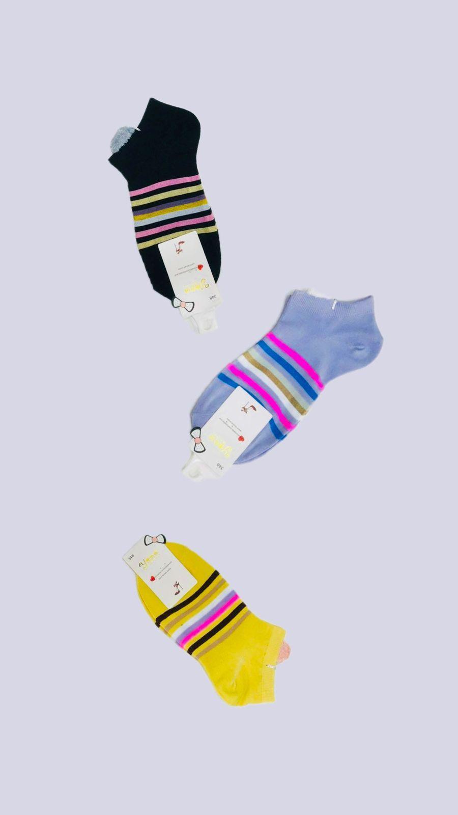 Women Striped Ankle Socks Cotton Multicolor Pack of 3