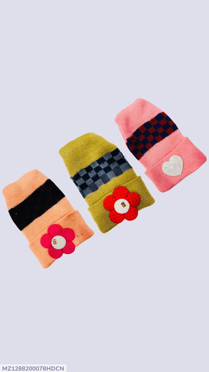 Baby Woolen Caps Pack of 3 Winter Warm Floral Design