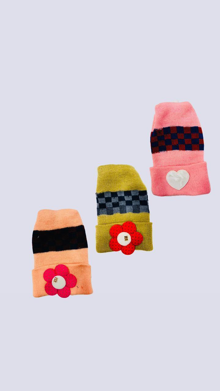 Baby Woolen Caps Pack of 3 Winter Warm Floral Design