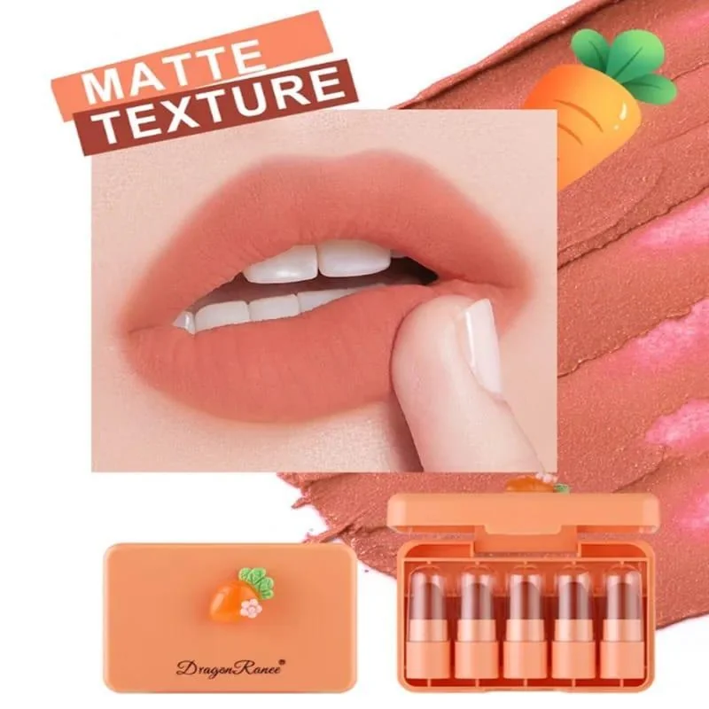 Bold Matte Finish Lipstick Set - 5 Pcs in Vibrant Orange