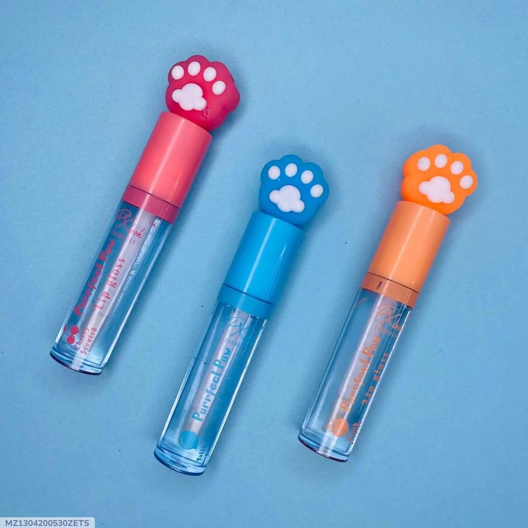 Paw Print Lip Gloss - Pink Blue Orange, Non-Sticky, Long Lasting