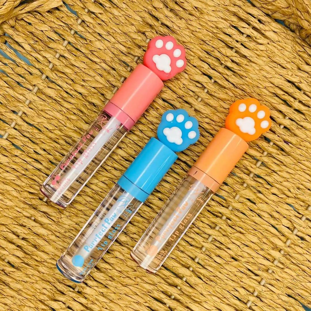 Paw Print Lip Gloss - Pink Blue Orange, Non-Sticky, Long Lasting