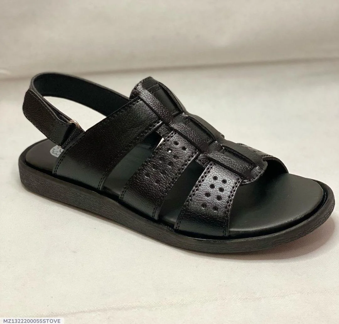 Men's Black Leather Fancy Sandals Casual Formal Wear