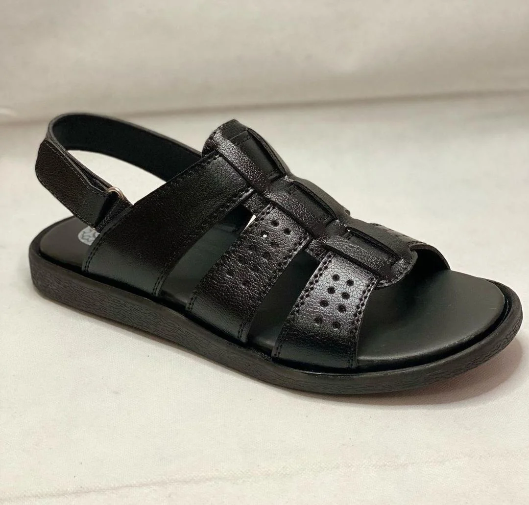 Men's Black Leather Fancy Sandals Casual Formal Wear