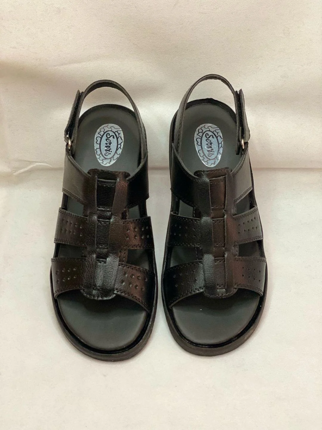 Men's Black Leather Fancy Sandals Casual Formal Wear