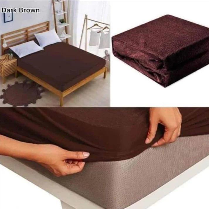 Brown Terry Cotton Double Bed Mattress Cover 72x78" Waterproof