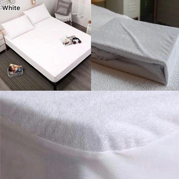 Premium Waterproof Terry Cotton Mattress Cover White Double Bed