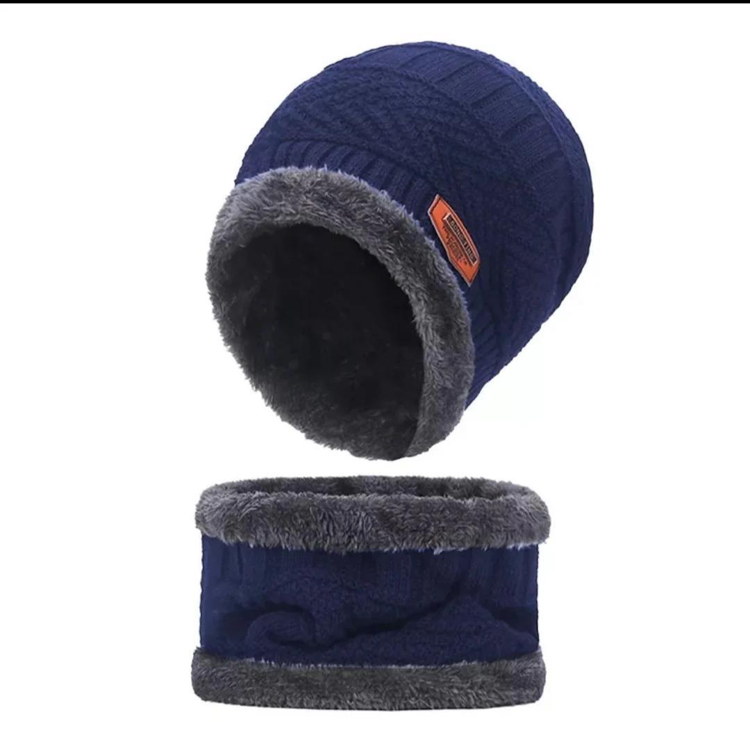 Wool Beanie & Neck Warmer Set Brown Fleece Unisex Winter