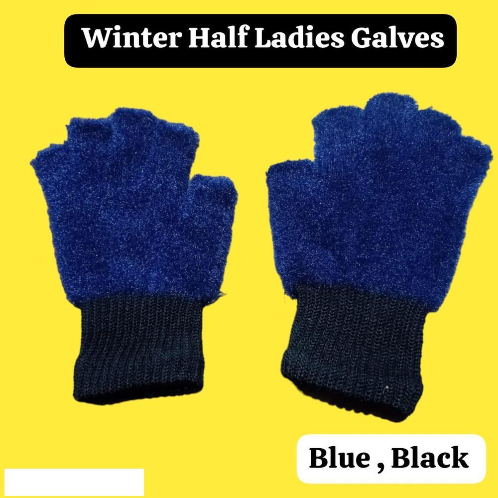 Blue Fingerless Wool Gloves for Men Women Winter Warm