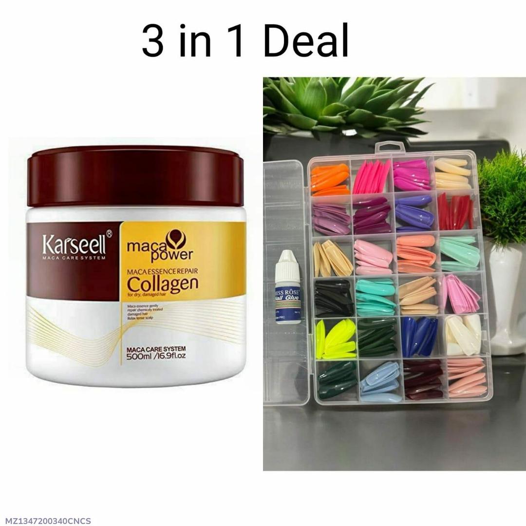 3 in 1 Hair Mask + Fake Nails Set for Pakistani Women