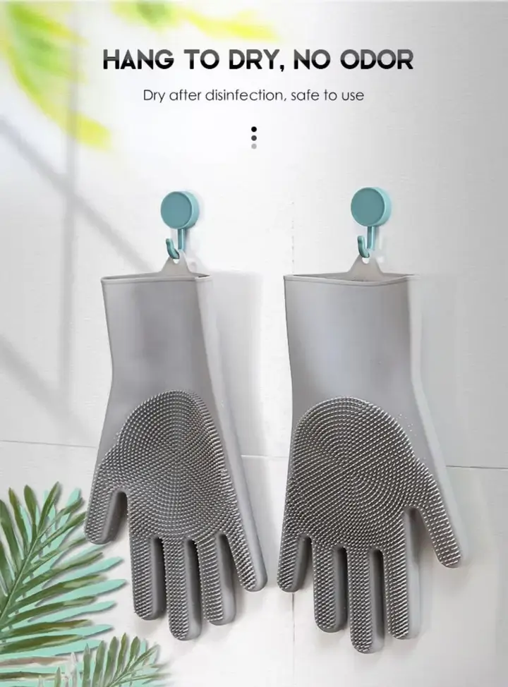 Silicone Non Slip Scrubber Dish Washing Gloves, 1 Pair